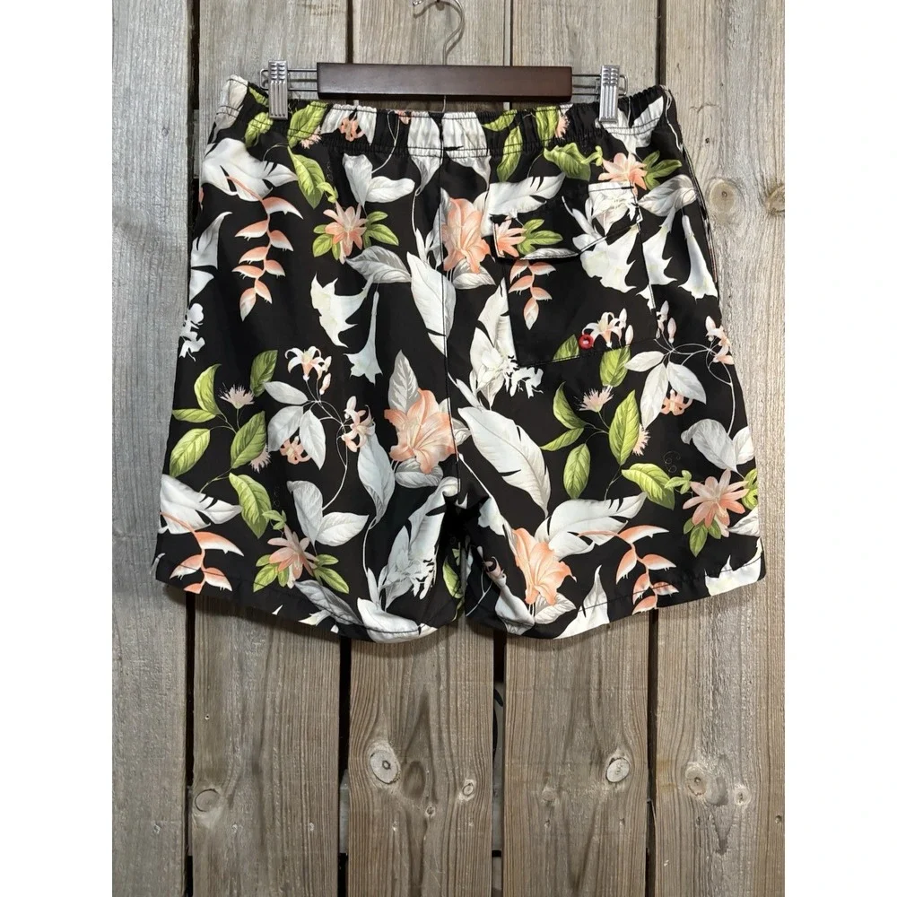 Tommy Bahama Relax Swim Trunks M Brown Tropical Floral 6.5 Board Shorts Pockets